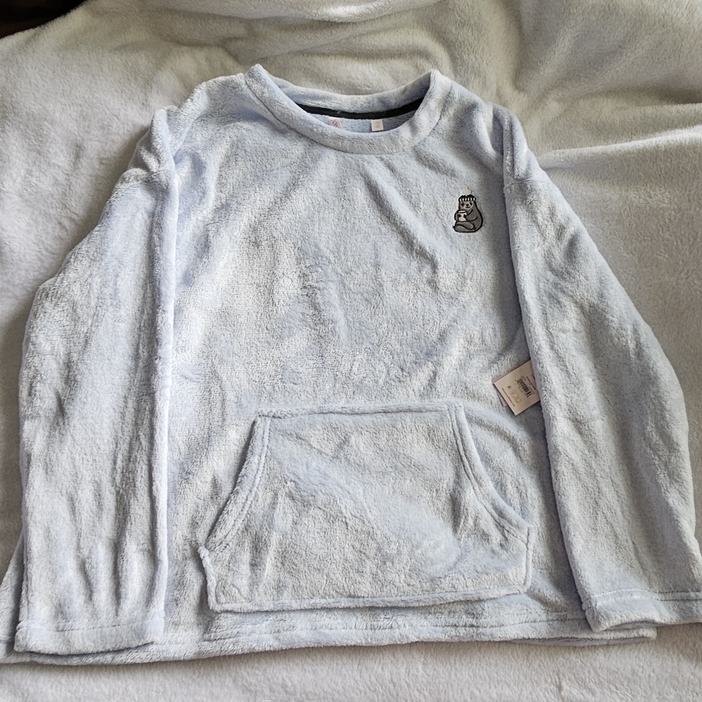 Light Blue Fuzzy Sweatshirt with Sloth Patch